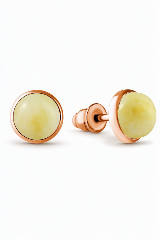 Round White Amber Silver Stud Earrings — DARVIN (Pre-Order)