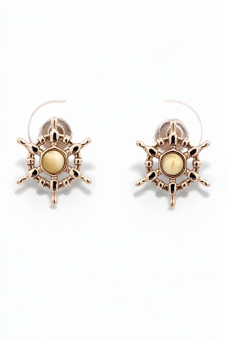 Round White Amber Silver Stud Earrings — DARVIN (Pre-Order)