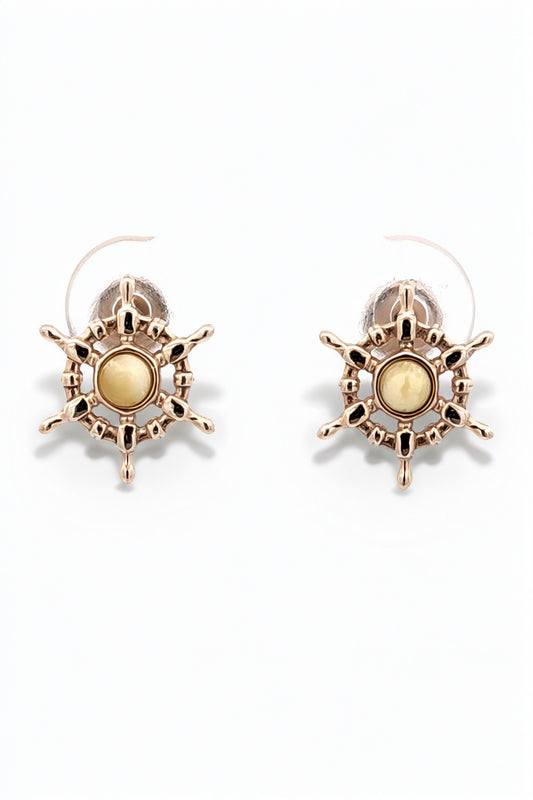 Round White Amber Silver Stud Earrings — DARVIN (Pre-Order)