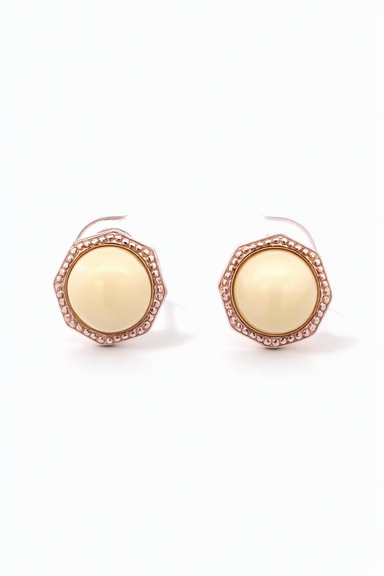 Round White Amber Silver Stud Earrings — DARVIN (Pre-Order)