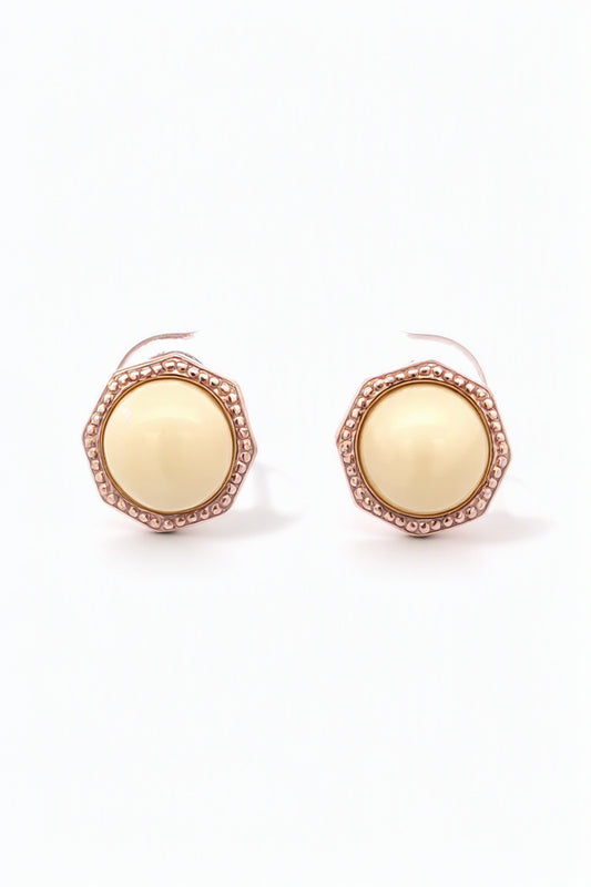 Round White Amber Silver Stud Earrings — DARVIN (Pre-Order)