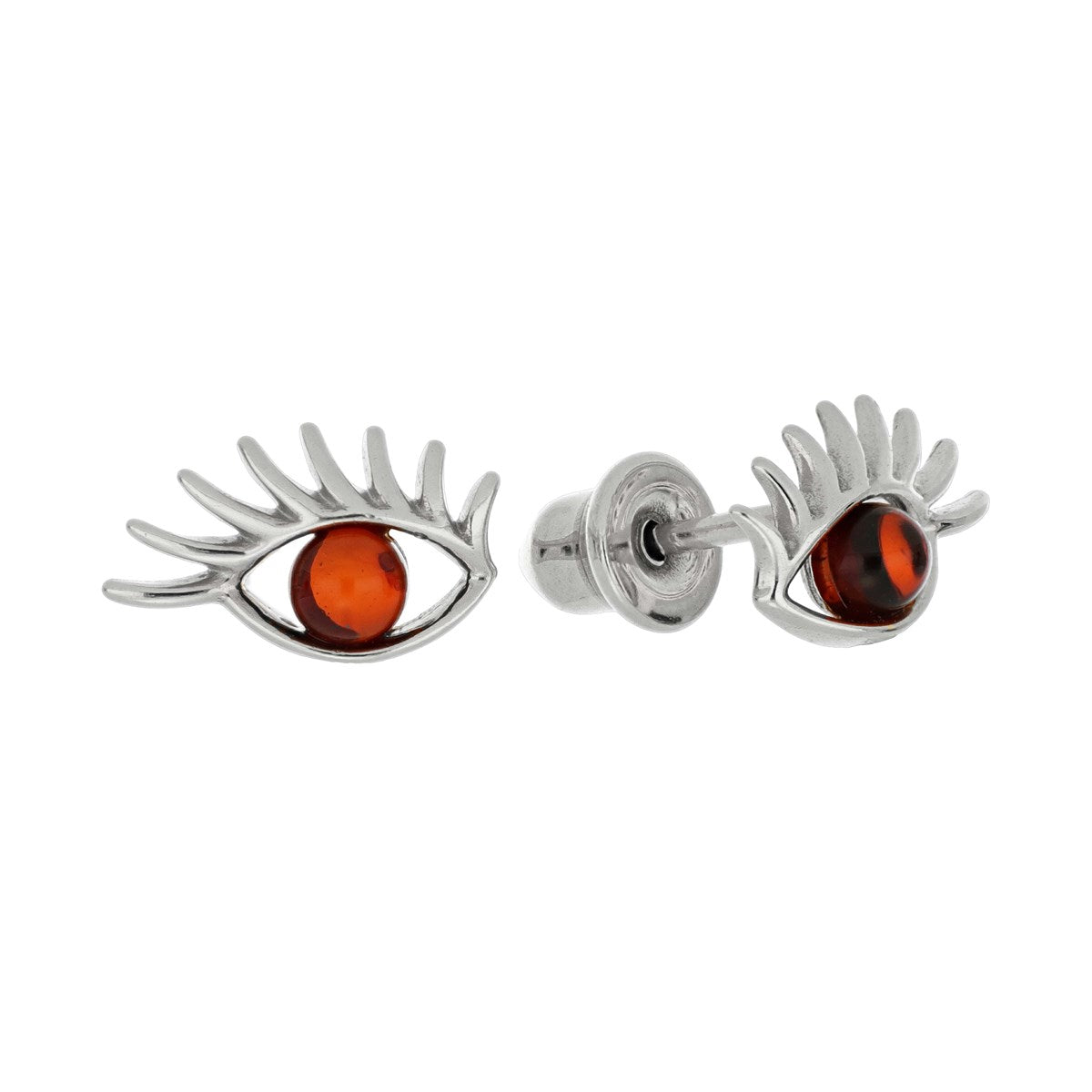 Round Cognac Amber Silver Stud Earrings — DARVIN (Pre-Order)