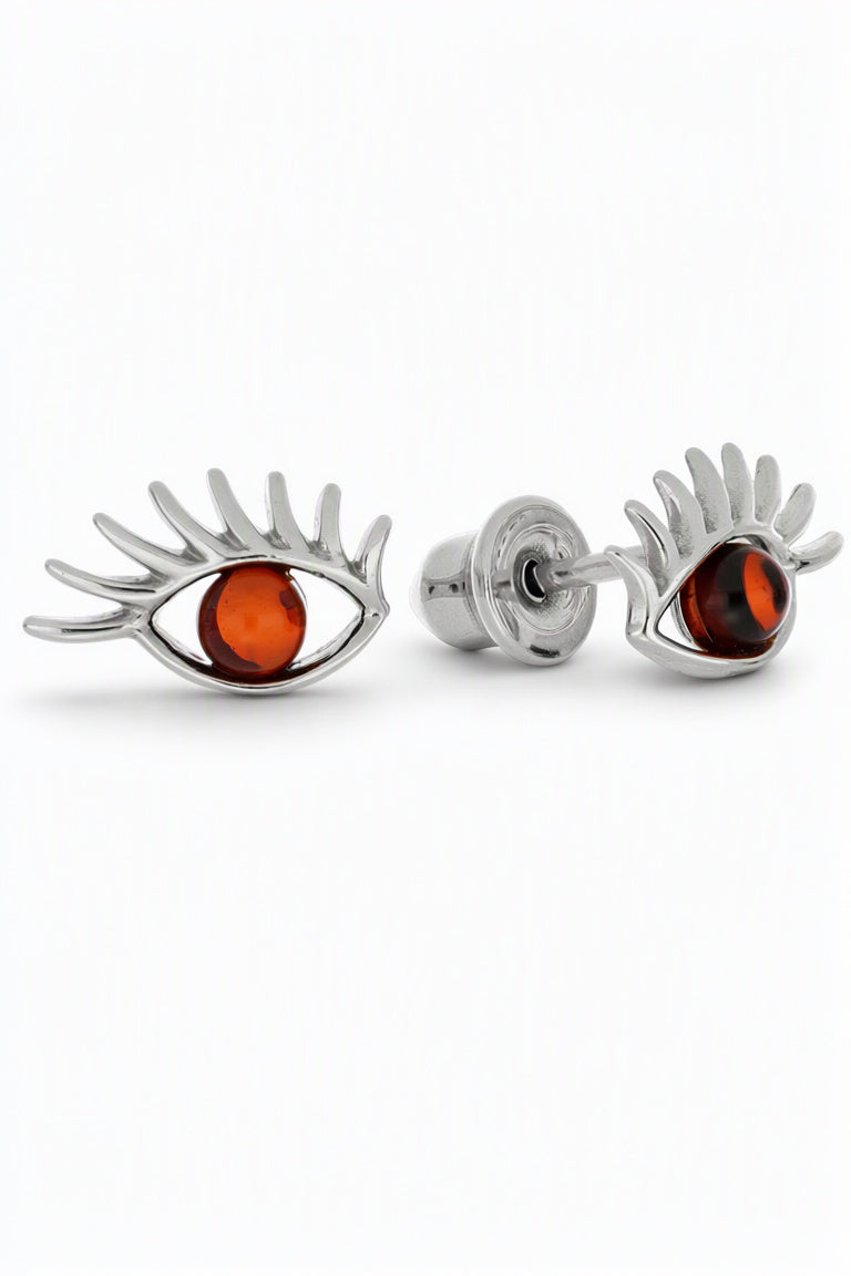 Round Cognac Amber Silver Stud Earrings — DARVIN (Pre-Order)