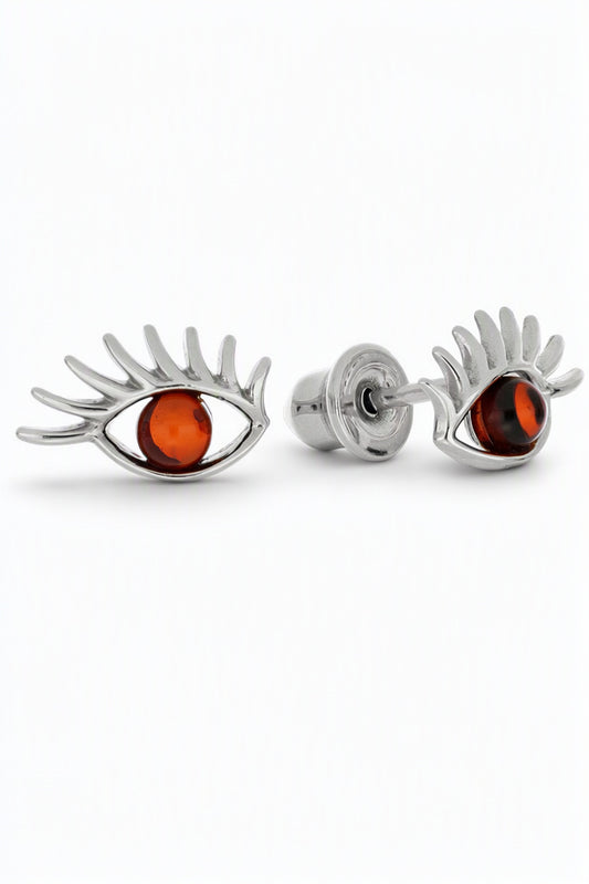 Round Cognac Amber Silver Stud Earrings — DARVIN (Pre-Order)