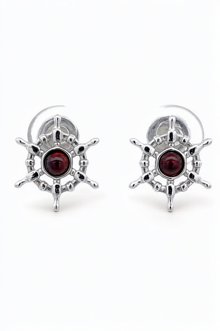 Round Cognac Amber Silver Stud Earrings — DARVIN (Pre-Order)