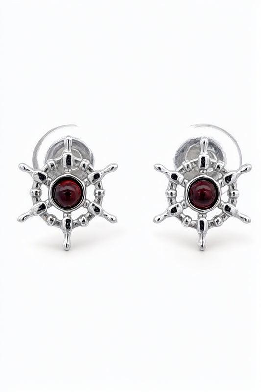 Round Cognac Amber Silver Stud Earrings — DARVIN (Pre-Order)