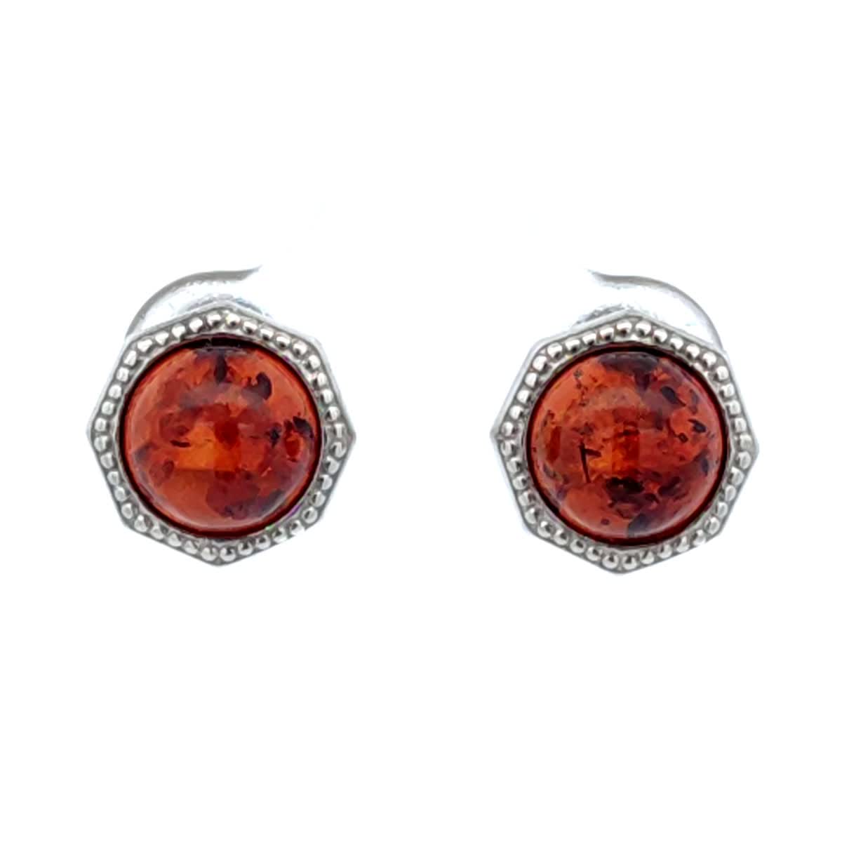 Round Cognac Amber Silver Stud Earrings — DARVIN (Pre-Order)