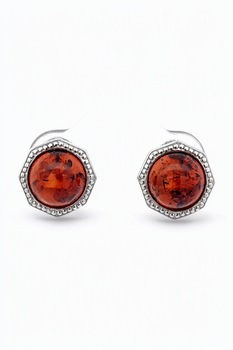 Round Cognac Amber Silver Stud Earrings — DARVIN (Pre-Order)