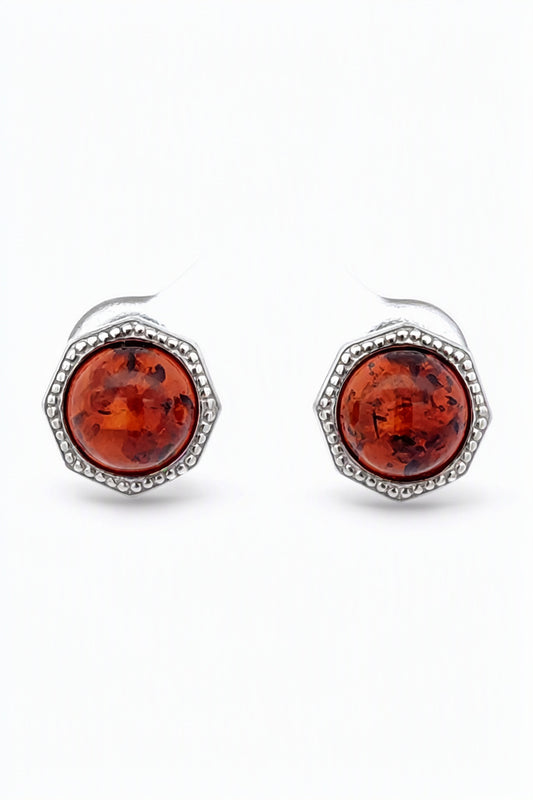 Round Cognac Amber Silver Stud Earrings — DARVIN (Pre-Order)