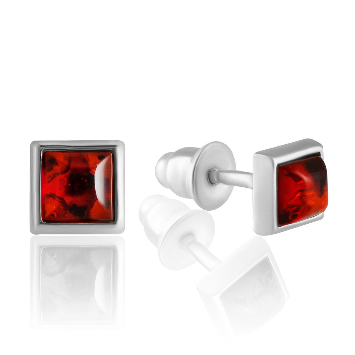 Square Cognac Amber Silver Stud Earrings — DARVIN (Pre-Order)