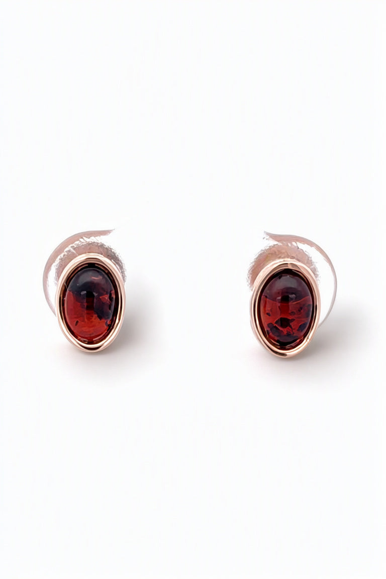 Oval Cognac Amber Silver Stud Earrings — DARVIN (Pre-Order)