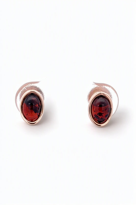 Oval Cognac Amber Silver Stud Earrings — DARVIN (Pre-Order)