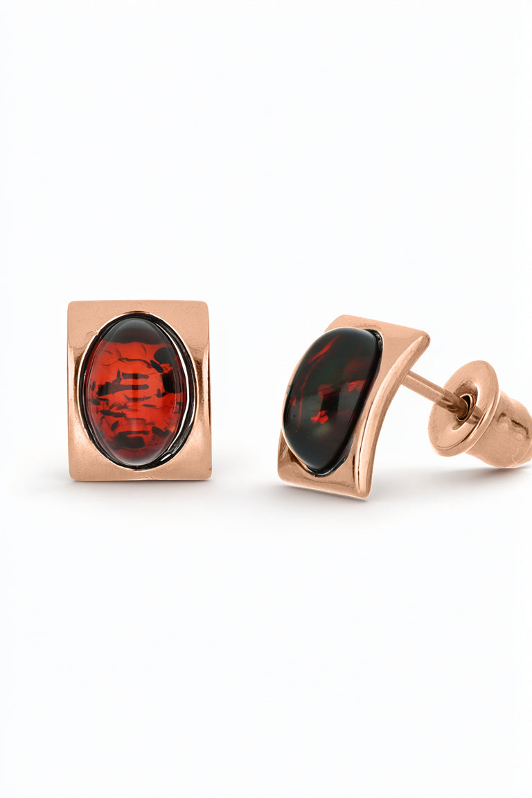 Oval Cognac Amber Silver Stud Earrings — DARVIN (Pre-Order)