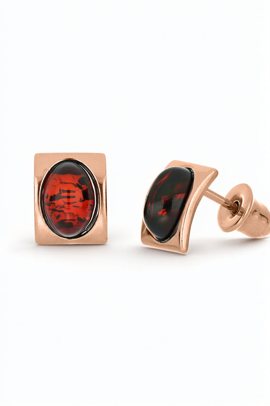 Oval Cognac Amber Silver Stud Earrings — DARVIN (Pre-Order)