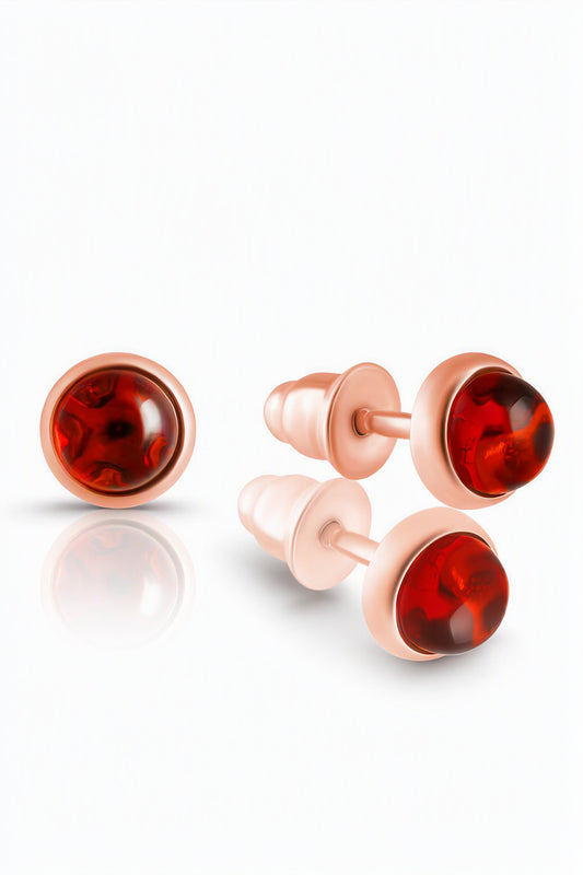 Round Cognac Amber Silver Stud Earrings — DARVIN (Pre-Order)