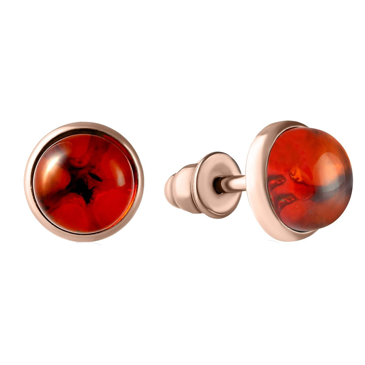 Round Cognac Amber Silver Stud Earrings — DARVIN (Pre-Order)