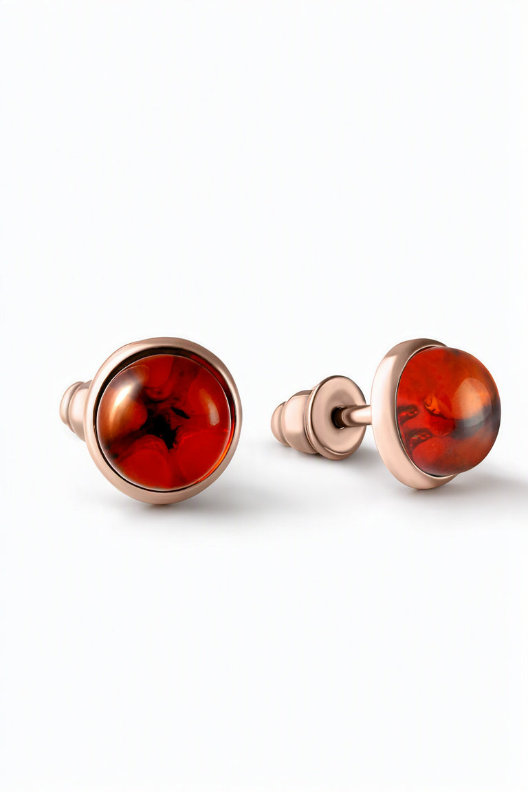 Round Cognac Amber Silver Stud Earrings — DARVIN (Pre-Order)