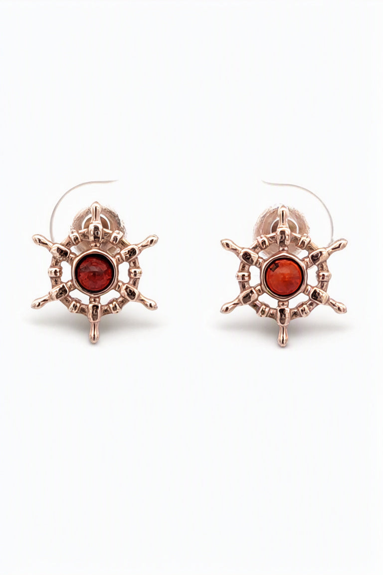 Round Cognac Amber Silver Stud Earrings — DARVIN (Pre-Order)