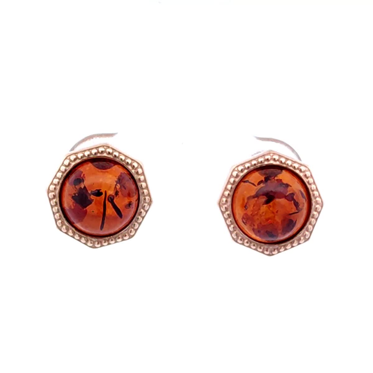 Round Cognac Amber Silver Stud Earrings — DARVIN (Pre-Order)