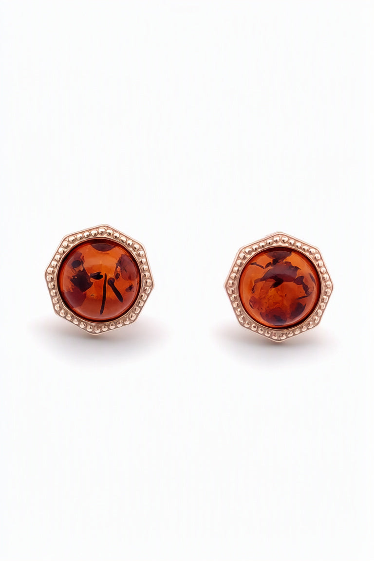 Round Cognac Amber Silver Stud Earrings — DARVIN (Pre-Order)