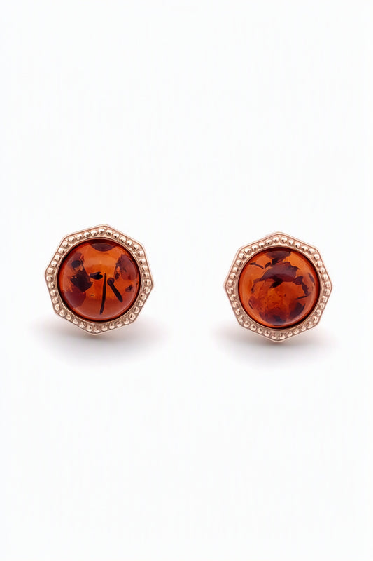 Round Cognac Amber Silver Stud Earrings — DARVIN (Pre-Order)