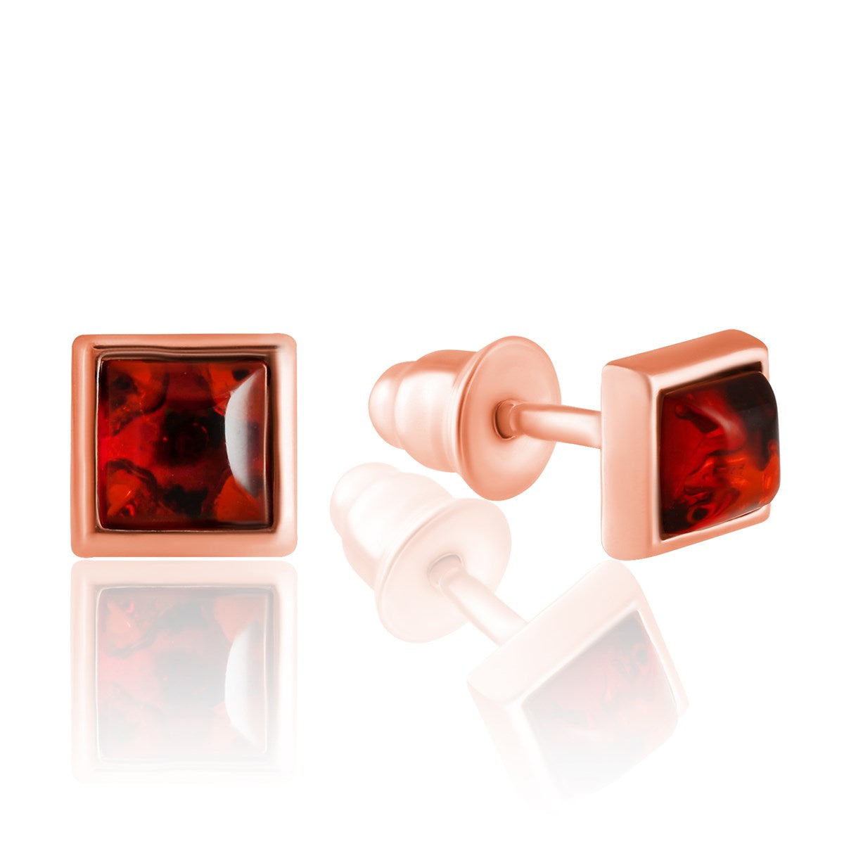 Square Cognac Amber Silver Stud Earrings — DARVIN (Pre-Order)