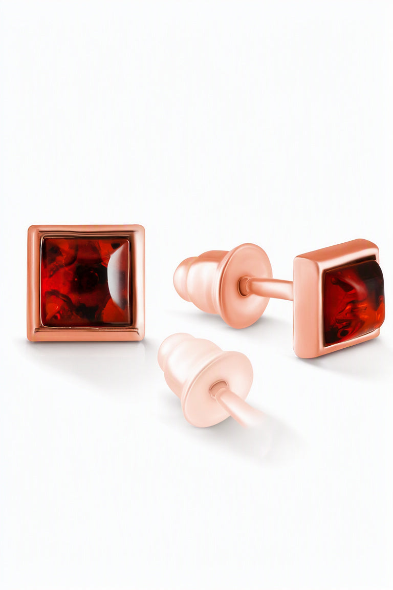 Square Cognac Amber Silver Stud Earrings — DARVIN (Pre-Order)