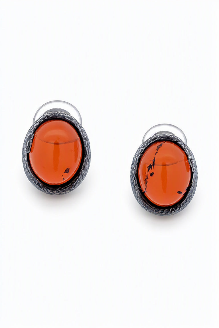 Oval Cognac Amber Silver Stud Earrings — DARVIN (Pre-Order)