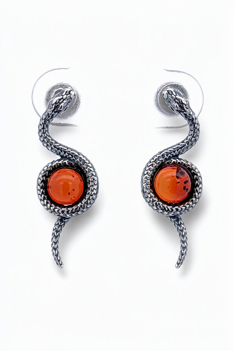 Round Cognac Amber Silver Stud Earrings — DARVIN (Pre-Order)