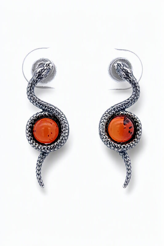 Round Cognac Amber Silver Stud Earrings — DARVIN (Pre-Order)