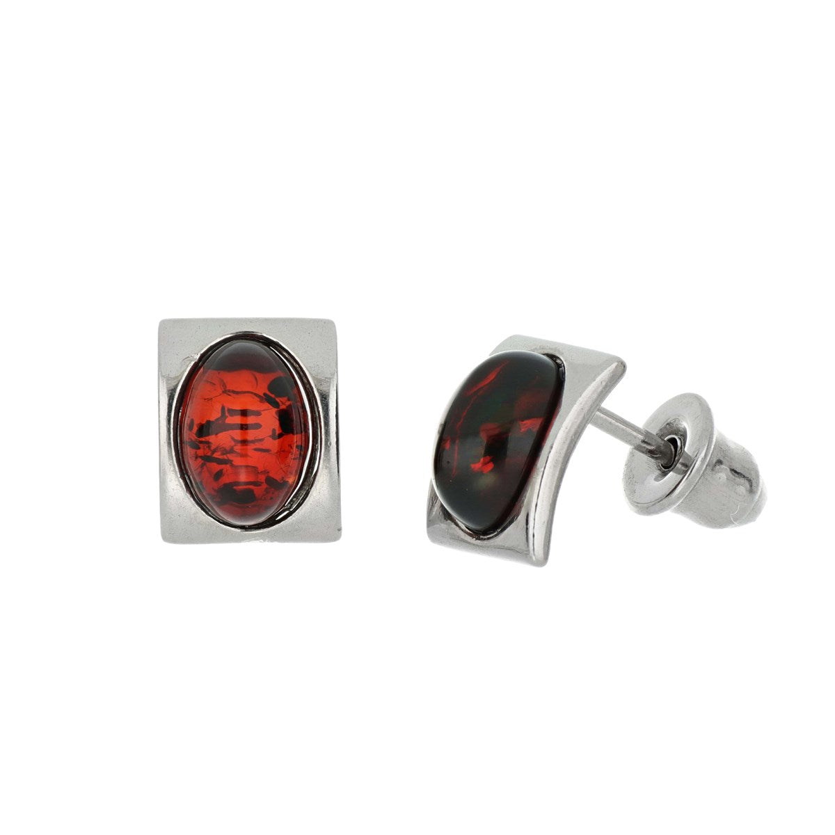Oval Cognac Amber Silver Stud Earrings — DARVIN (Pre-Order)