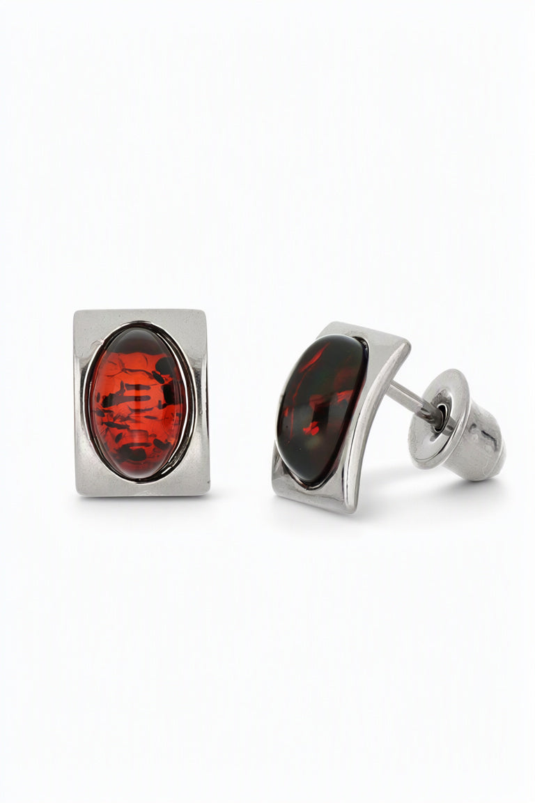 Oval Cognac Amber Silver Stud Earrings — DARVIN (Pre-Order)
