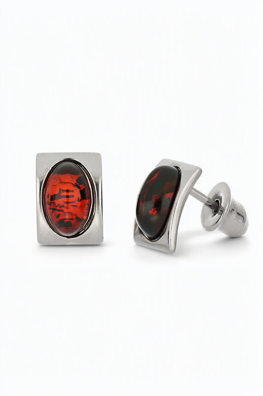 Oval Cognac Amber Silver Stud Earrings — DARVIN (Pre-Order)