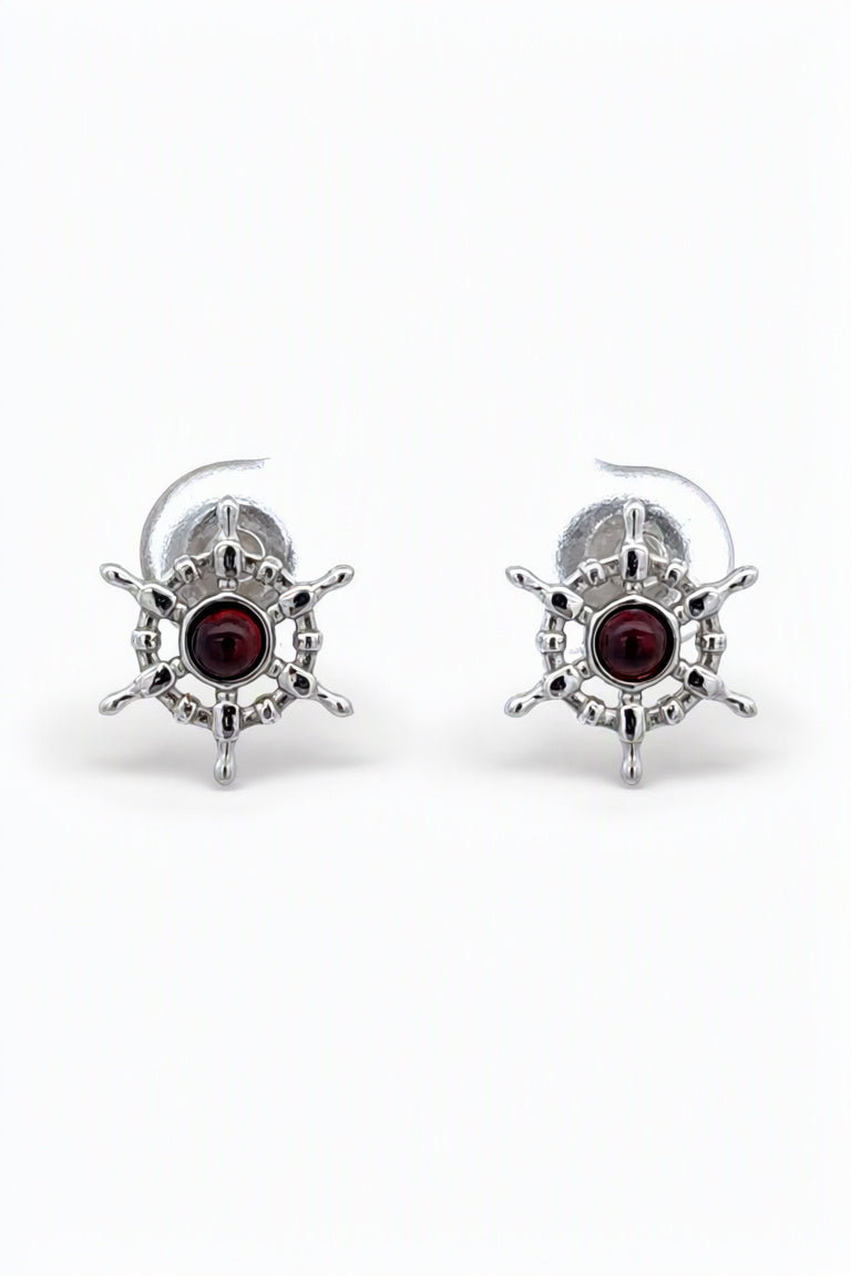 Round Cognac Amber Silver Stud Earrings — DARVIN (Pre-Order)
