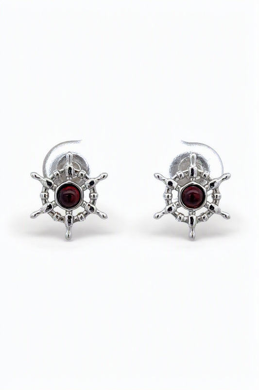 Round Cognac Amber Silver Stud Earrings — DARVIN (Pre-Order)