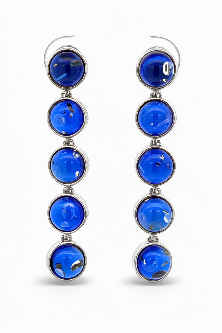 Round Sapphire Blue Amber Silver Stud Earrings — DARVIN (Pre-Order)