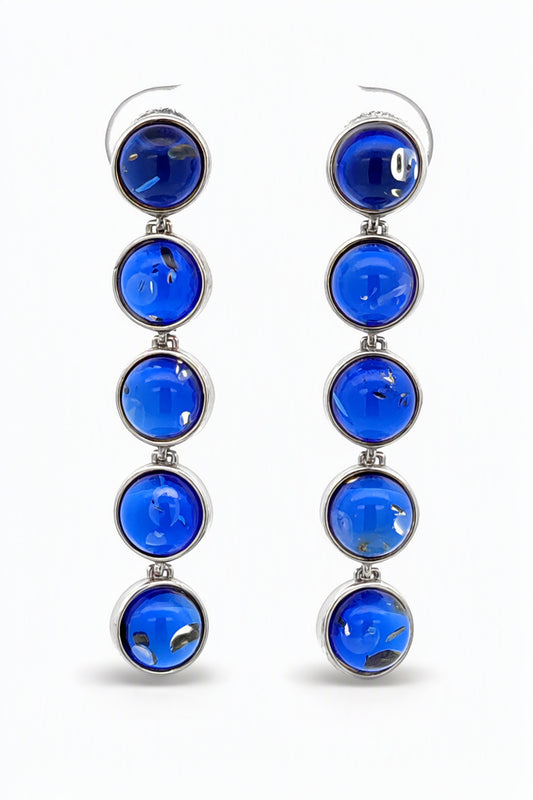 Round Sapphire Blue Amber Silver Stud Earrings — DARVIN (Pre-Order)