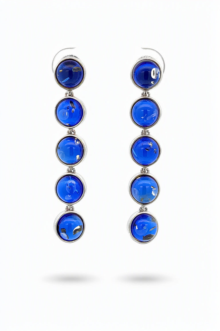 Round Sapphire Blue Amber Silver Stud Earrings — DARVIN (Pre-Order)