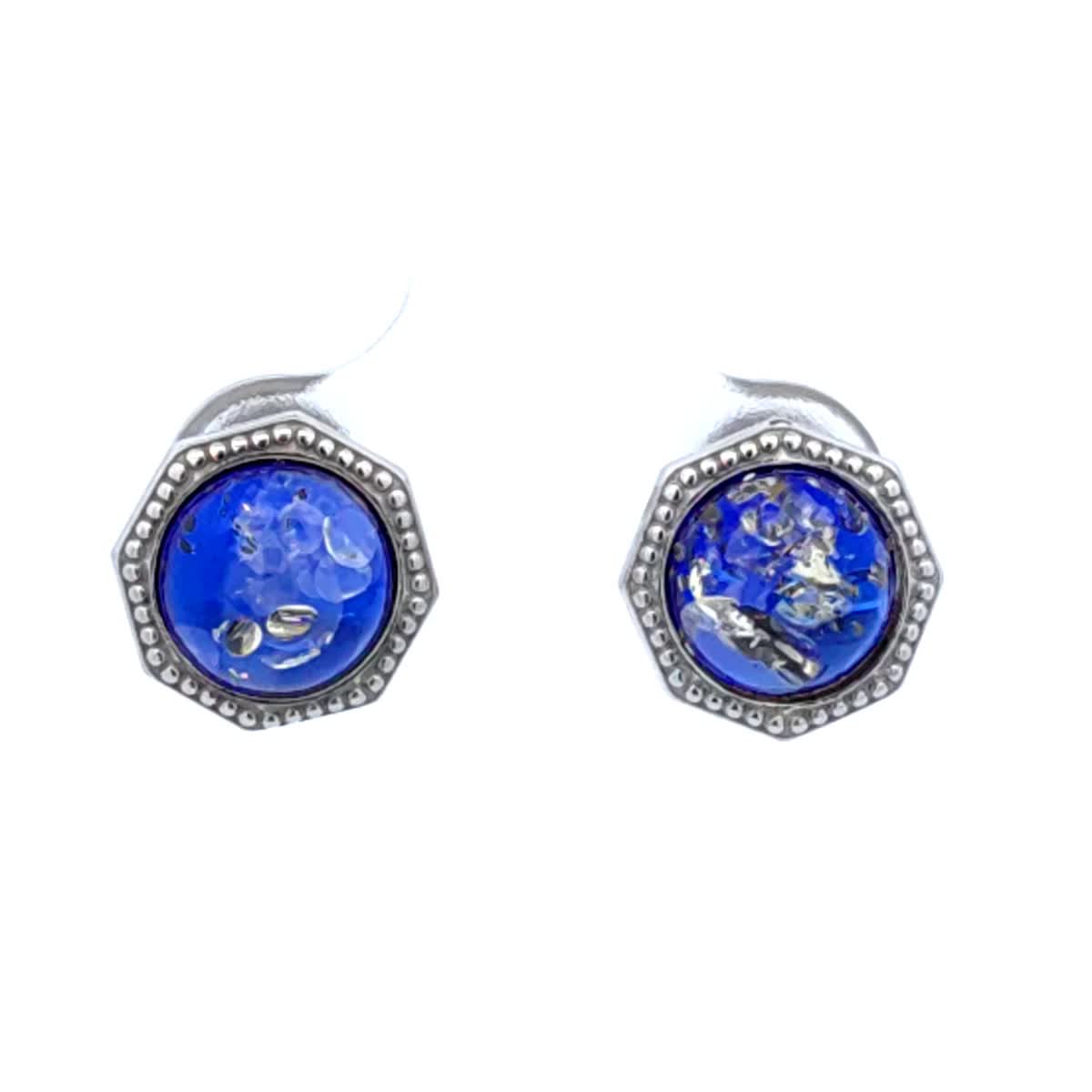 Round Sapphire Blue Amber Silver Stud Earrings — DARVIN (Pre-Order)