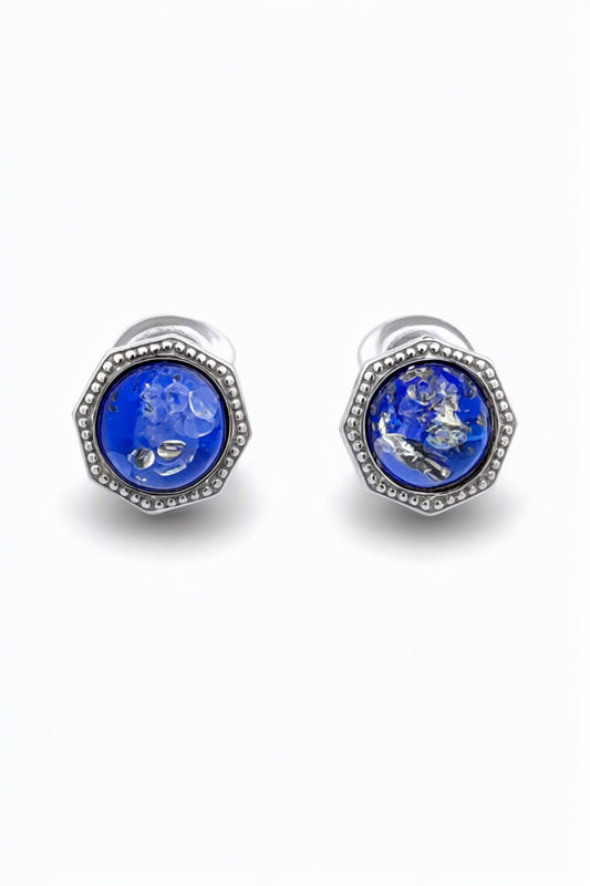 Round Sapphire Blue Amber Silver Stud Earrings — DARVIN (Pre-Order)