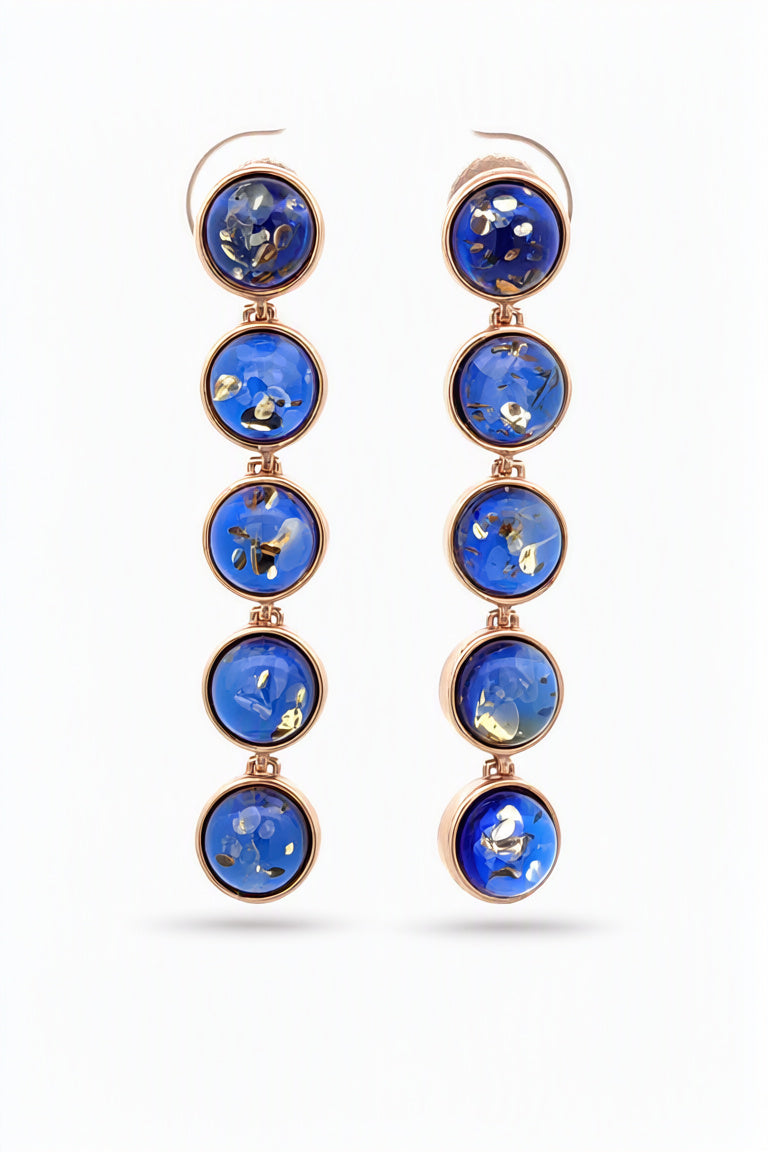 Round Sapphire Blue Amber Silver Stud Earrings — DARVIN (Pre-Order)
