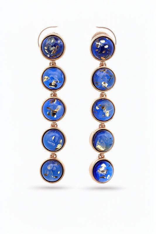 Round Sapphire Blue Amber Silver Stud Earrings — DARVIN (Pre-Order)
