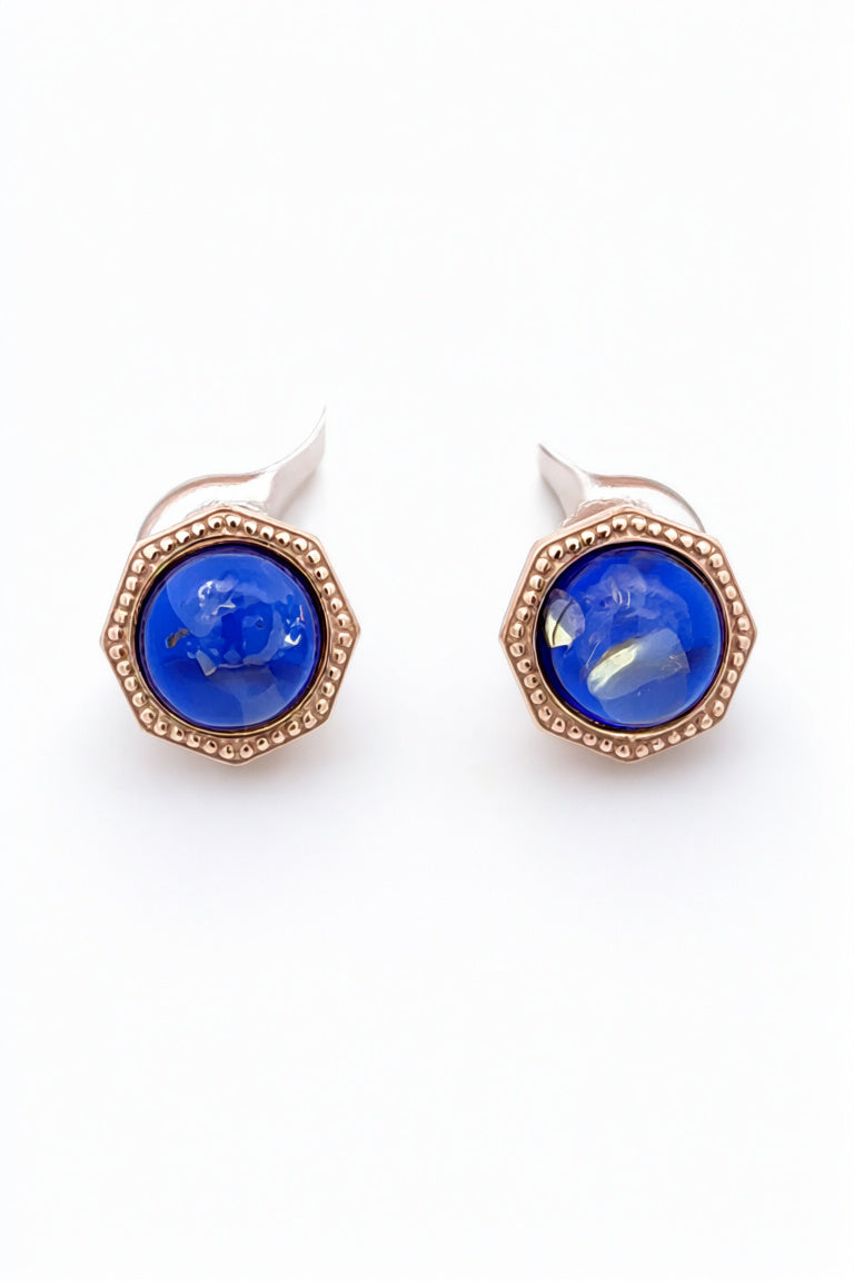 Round Sapphire Blue Amber Silver Stud Earrings — DARVIN (Pre-Order)