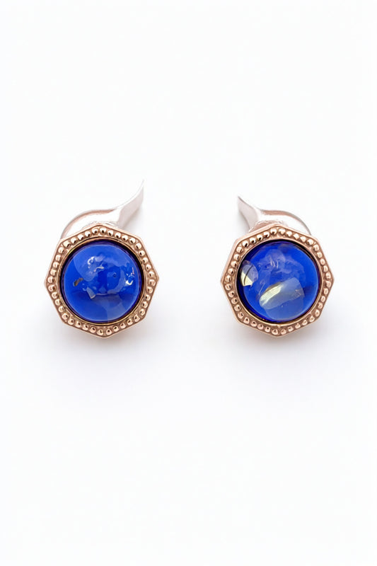 Round Sapphire Blue Amber Silver Stud Earrings — DARVIN (Pre-Order)