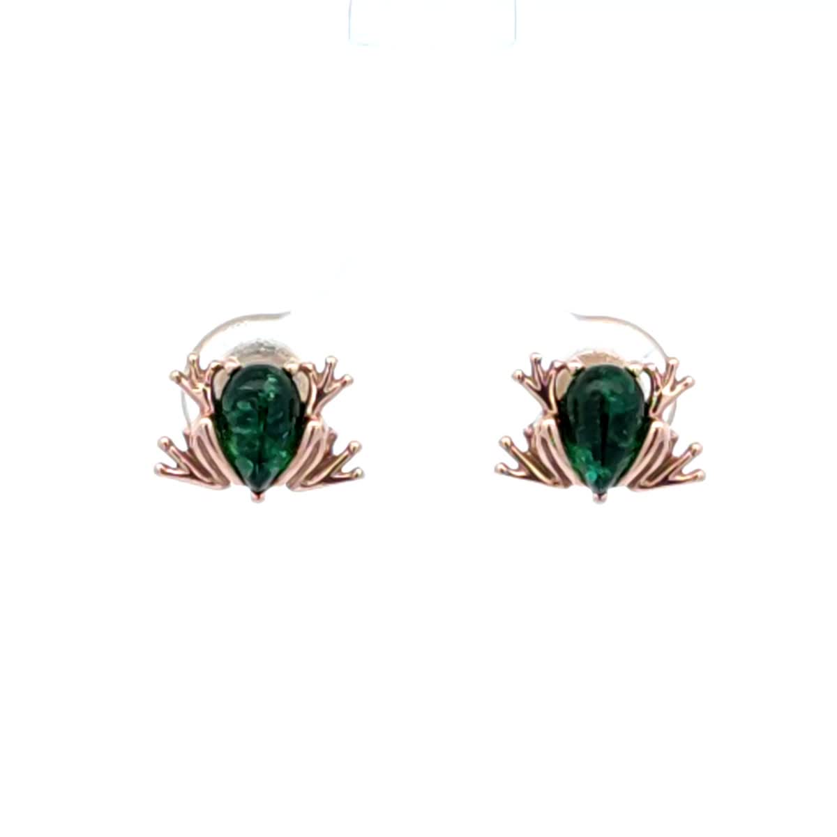 Teardrop Treated Green Amber Silver Stud Earrings — DARVIN (Pre-Order)