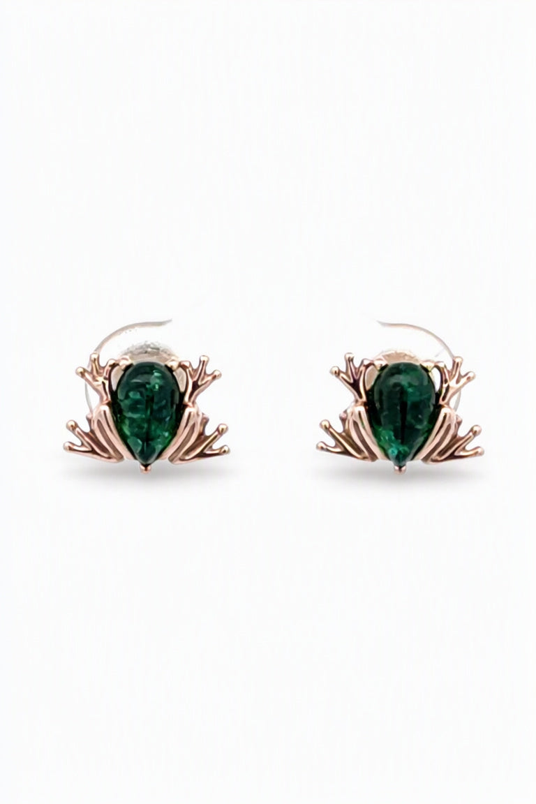 Teardrop Treated Green Amber Silver Stud Earrings — DARVIN (Pre-Order)