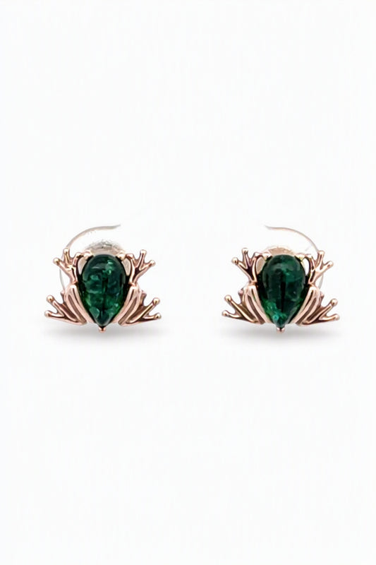 Teardrop Treated Green Amber Silver Stud Earrings — DARVIN (Pre-Order)