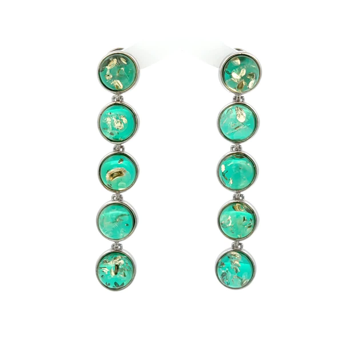 Round Emerald Green Amber Silver Stud Earrings — DARVIN (Pre-Order)