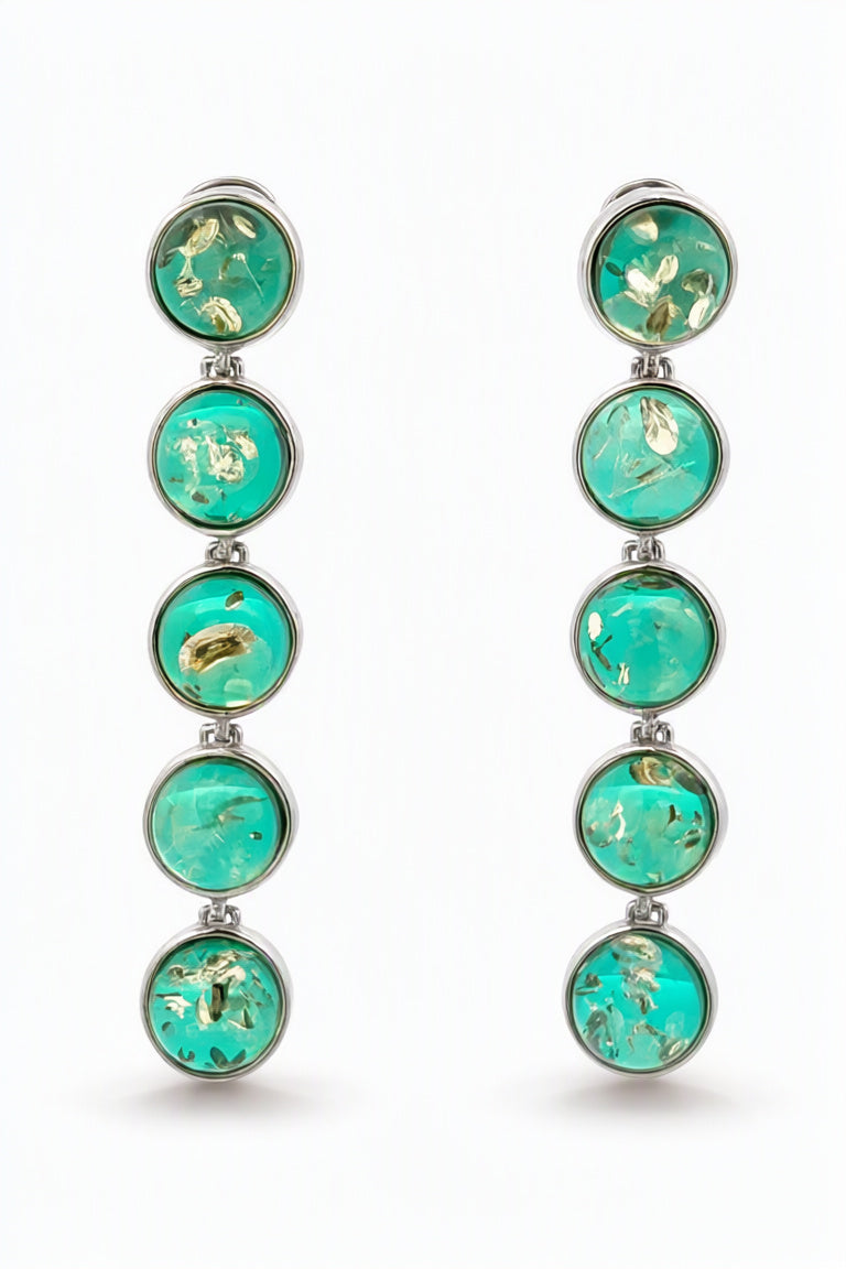 Round Emerald Green Amber Silver Stud Earrings — DARVIN (Pre-Order)