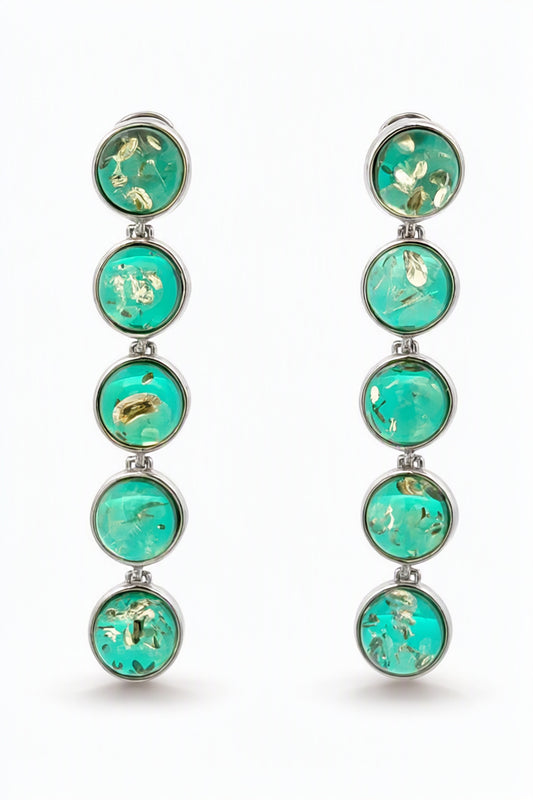 Round Emerald Green Amber Silver Stud Earrings — DARVIN (Pre-Order)